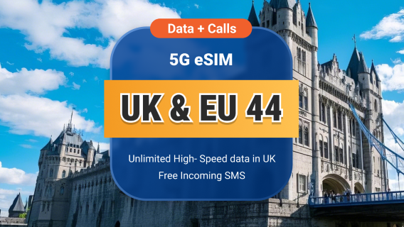 UK EE 5G eSIM+EU 44 | Unlimited Data with Calls & SMS | 15 / 30 Days | Instant QR