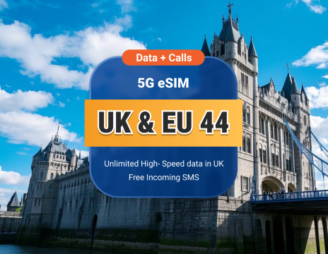 UK EE 5G eSIM+EU 44 | Unlimited Data with Calls & SMS | 15 / 30 Days | Instant QR