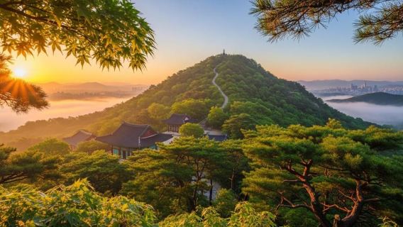 Randonnée au lever et au coucher du soleil à Séoul + Aventure au temple et dans la cuisine coréenne