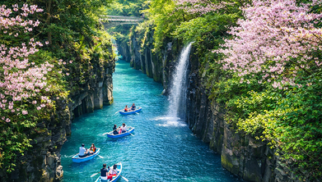 Kyushu Aso Crater + Kusasenri + Takachiho Gorge 1-day Tour (including cruise experience)