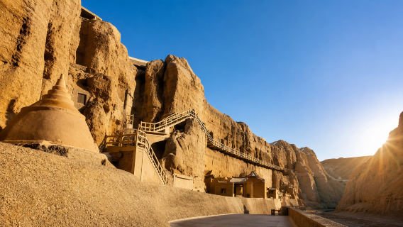 1-day private tour to Dunhuang Yulin grottoes and Guazhou Gobi sculptures - small group, niche murals, the giant baby