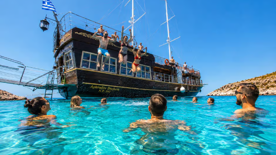 Tour du thuyền đảo Rhodes, Hy Lạp - bơi lặn/ bao gồm bữa nửa buổi/ BBQ ngon/ đồ uống không giới hạn