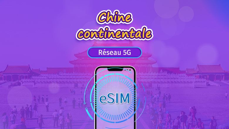 Chine continentale | eSIM 5G | Pass journalier / Forfait total | Réinitialisation des données toutes les 24 heures | 1–30 jours | Code QR