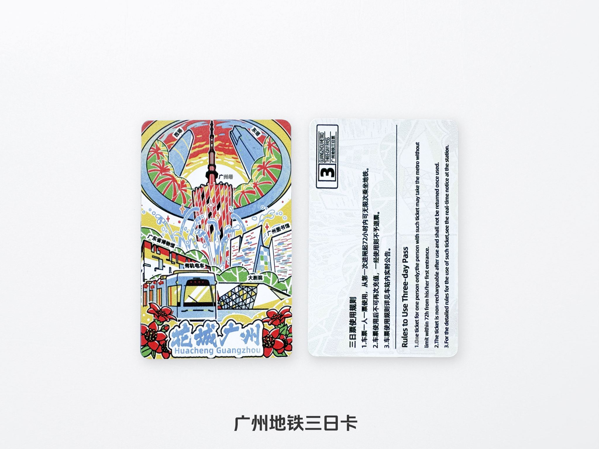 限定版「花城広州」テーマ 広州観光地下鉄3日券+広州観光記念ポストカード2枚