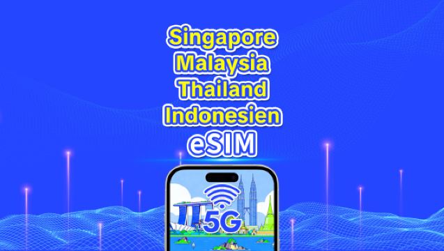 Sydøstasien eSIM | Singapore/Malaysia/Thailand/Indonesien | 5G/4G | Kalenderdage | 1-30 dage | QR-kode