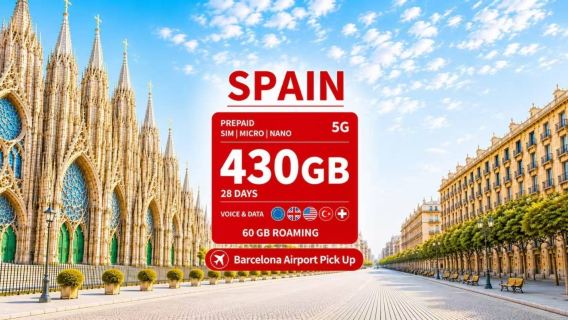 [Spanien] Vodafone|5G SIM-kort|Flere muligheder|Data+opkald|Afhentning i Barcelonas lufthavn T1&T2|EU-roaming