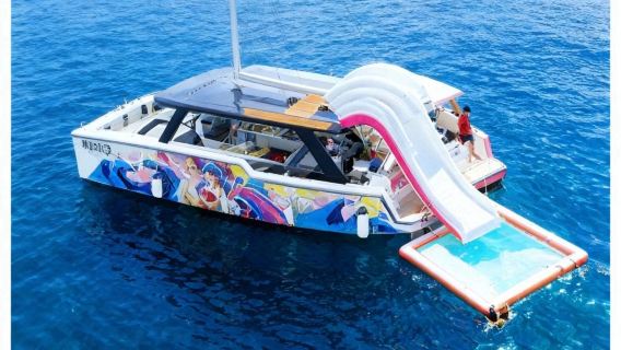 【萬寧遊艇租賃】萬寧石梅灣40尺豪華網紅雙體帆船安琪拉包船或拼船出海海釣玩樂～含衛生間+豐富水上娛樂！