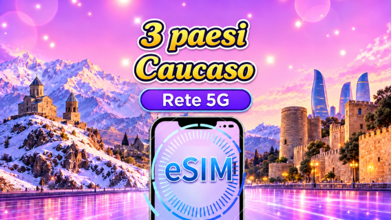 eSIM 5G per 3 Paesi del Caucaso | Supporta Google Maps/TikTok/ChatGPT Pacchetto giornaliero/pacchetto dati | Addebito per giorno di calendario | 1–30 giorni | Codice QR