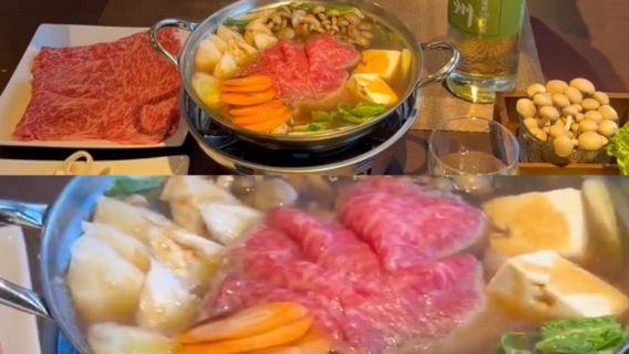[Mt. Fuji Highland Beef Sukiyaki] Japanese Wagyu Package near Lake Yamanaka with Sake (Includes Vegetables, Mushrooms, and Longevity Noodles)