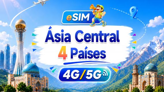 Ásia Central 4 países | eSIM 5G/4G | Compatível com todas as AI e TikTok | 500MB/dia - Total 100GB | Cobrança por 24 horas | Código QR