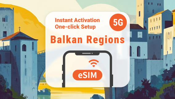 Balkan 12 bestemmingen 5G eSIM | Kroatië, Turkije, Griekenland en meer | 1–30 dagen | Directe QR-code