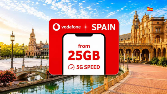 Spain Vodafone 5G eSIM|Total 25GB/90GB/140GB|Europe Roaming Data|Natural Day|3-30 Days|QR Code