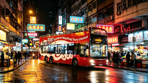 Visite nocturne en bus à impériale Goldspark à Hong Kong & marché de nuit de Temple Street