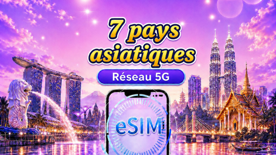 Asie du Sud-Est (7 pays) | eSIM 5G/4G | Forfait journalier/Forfait de données | Facturation 24h | 1 - 30 jours | QR code