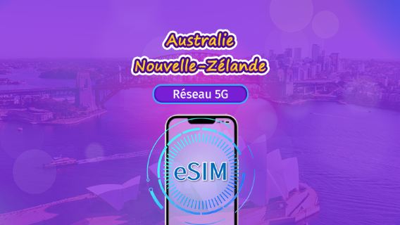Australie/Nouvelle-Zélande| eSIM 5G/4G | Pass journalier / Forfait total | Facturation 24h | 1–30 jours | Code QR
