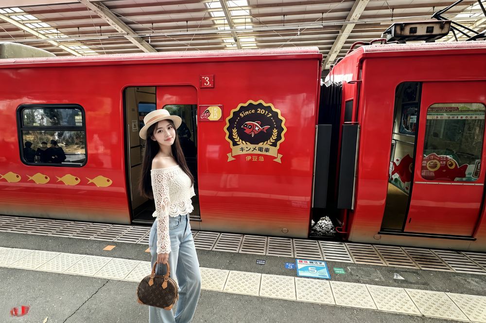 伊豆觀海列車金目鯛號紅色車身及車廂編號3號外觀