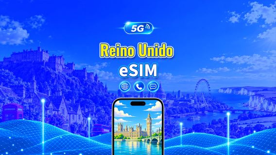 Reino Unido 5G eSIM | CTExcel (Red EE) | Plan de datos total con llamadas y SMS | 7-30 días | Facturación de 24 horas | Código QR