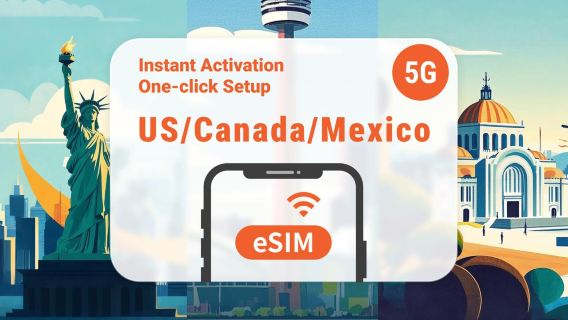 États-Unis, au Canada et au Mexique 5G eSIM | Données pour 3 à 30 jours | Activation via l'appli | Livraison instantanée du QR