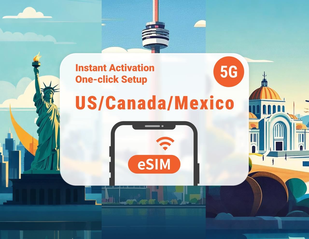 VS · Canada · Mexico 5G eSIM | Inclusief Hawaii | 1–30 dagen | Directe QR-code