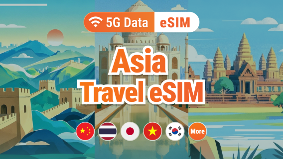 eSIM 5G 9 điểm đến Châu Á | Nhật Bản, Thái Lan, Việt Nam, Indonesia, Hàn Quốc và nhiều nơi khác | 1–30 ngày | Mã QR tức thì