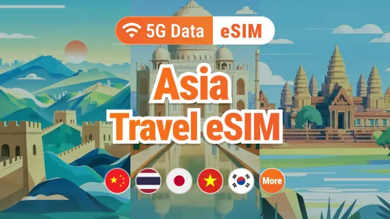 Asia 9 Destinations 5G eSIM | Japan, Thailand, Vietnam, Indonesia, Korea & More | 1–30 Days | Instant QR