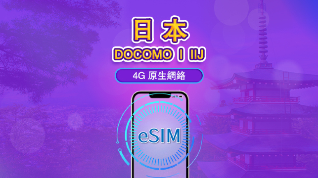 日本 | DOCOMO eSIM | 日用包/流量包 | 自然日計費 | 1-30 日 | QR code