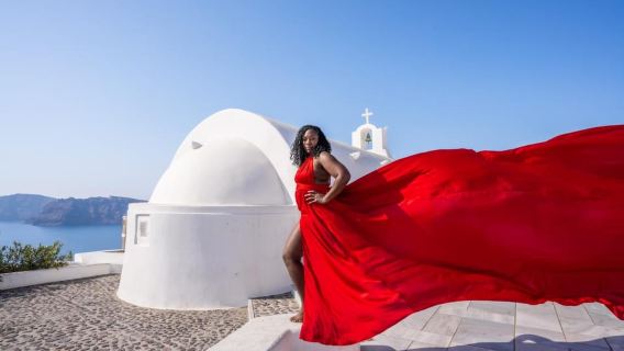 Oia: Santorini Photoshoot with Flying Dress