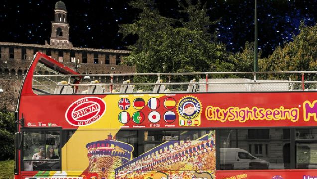 Milan: Open-Top Bus Night Tour + Audio Guide