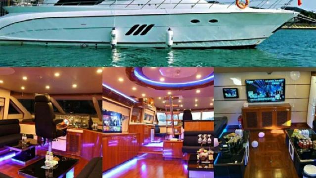 海南三亞豪華遊艇88尺3層飛橋遊艇包船出海3小時/荷載35人【水果、飲料、KTV、魚竿、魚餌、游泳、浮潛工具】