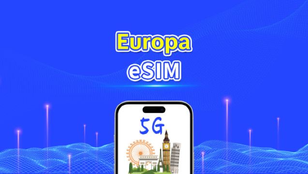 eSIM para Europa | 5G/4G | Dados de alta velocidade | Pacote diário/de dados | 24 horas | 1-30 dias | Código QR