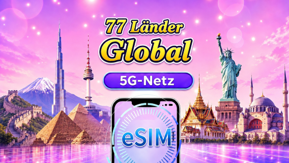 Globale eSIM (77 Länder) 5G/4G | Unterstützt Google Maps/TikTok/ChatGPT | Gesamt-Datenpaket | Abrechnung alle 24 Stunden | 1–30 Tage | QR-Code