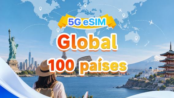 Global (100 países) | eSIM 5G/4G | Compatível com todas as AI e TikTok | 500MB/dia - Total 50GB | 1-90 dias | Cobrança por 24 horas | QR Code
