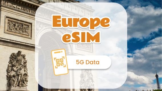 Европа, 41 направление, предоплаченная eSIM 5G | Великобритания, Турция и другие страны | 1–30 дней | Мгновенный QR