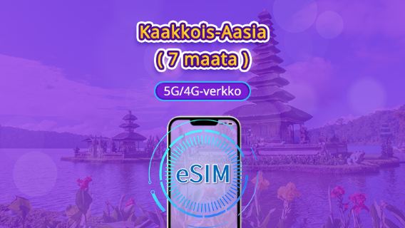 Kaakkois-Aasia (7 maata) | 5G/4G eSIM | Päiväpaketti/liikennepaketti | 24 tunnin laskutus | 1–30 päivää | QR-koodi