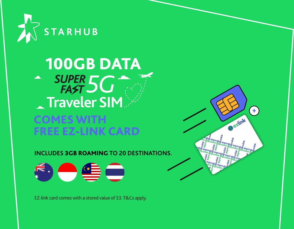 Сингапур Starhub 5G туристическая SIM-карта, с опциональной транспортной картой EZLINK и SIM-картой для передачи данных (самовывоз в аэропорту Сингапура)