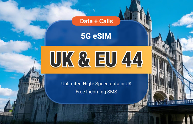 UK EE 5G eSIM+EU 44 | Unlimited Data with Calls & SMS | 15 / 30 Days | Instant QR