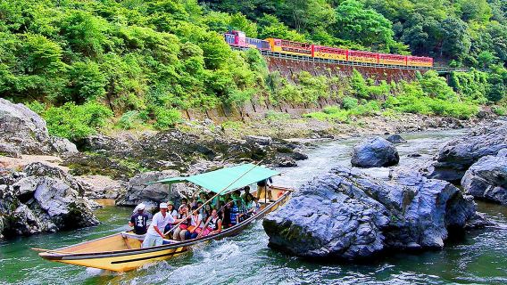 Stroll through Kyoto's Arashiyama | Ride the Arashiyama Sagano romantic train & experience the Hozugawa river boat ride canyon rafting tour
