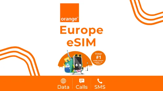 Europe Orange 4G/5G eSIM | Calls + SMS | French phone number | 24-hour billing | QR code