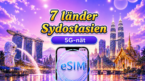 Sydostasien (7 länder) | 5G/4G eSIM | Daglig surfpaket/datapaket | 24-timmars debitering | 1-30 dagar | QR-kod