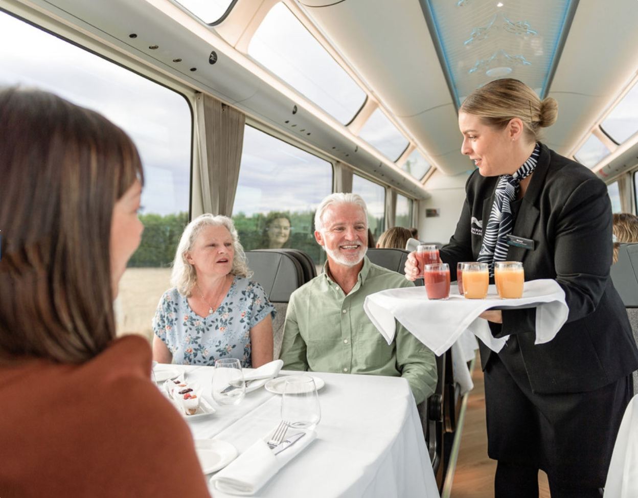 Comfortable VIP carriage for the South Island scenic train in New Zealand: Christchurch - Kaikoura - Picton (round-trip scenic train journey with VIP seating between Christchurch and Picton)