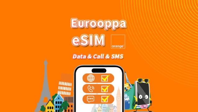 Euroopan Orange eSIM | 5G/4G | 20GB/50GB/100GB kokonaismäärä | Ranskalainen numero, puhelut ja tekstiviestit mukaan lukien | QR-koodi