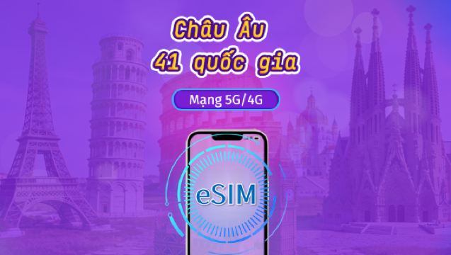 Châu Âu (41 quốc gia) | eSIM 5G/4G | Vé ngày/Gói tổng | Tính cước theo ngày tự nhiên | 1-90 ngày | Mã QR