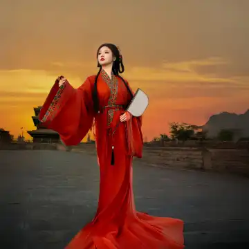 open lace back dress Handmade Korean Hanbok Dress Custom Made Korean Improved Bride Wedding  Hanbok Dress Red at Amazon Women's Clothing store main image 0