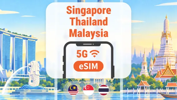Singapore · Malaysia · Thailand 5G eSIM | 5 Networks · All AI & TikTok | 1–30 Days | QR Code