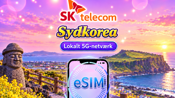 Korea SKT | 5G/4G eSIM | Daglig pakke | Telefonnummer + SMS | 24 timers fakturering | 1-90 dage | QR code
