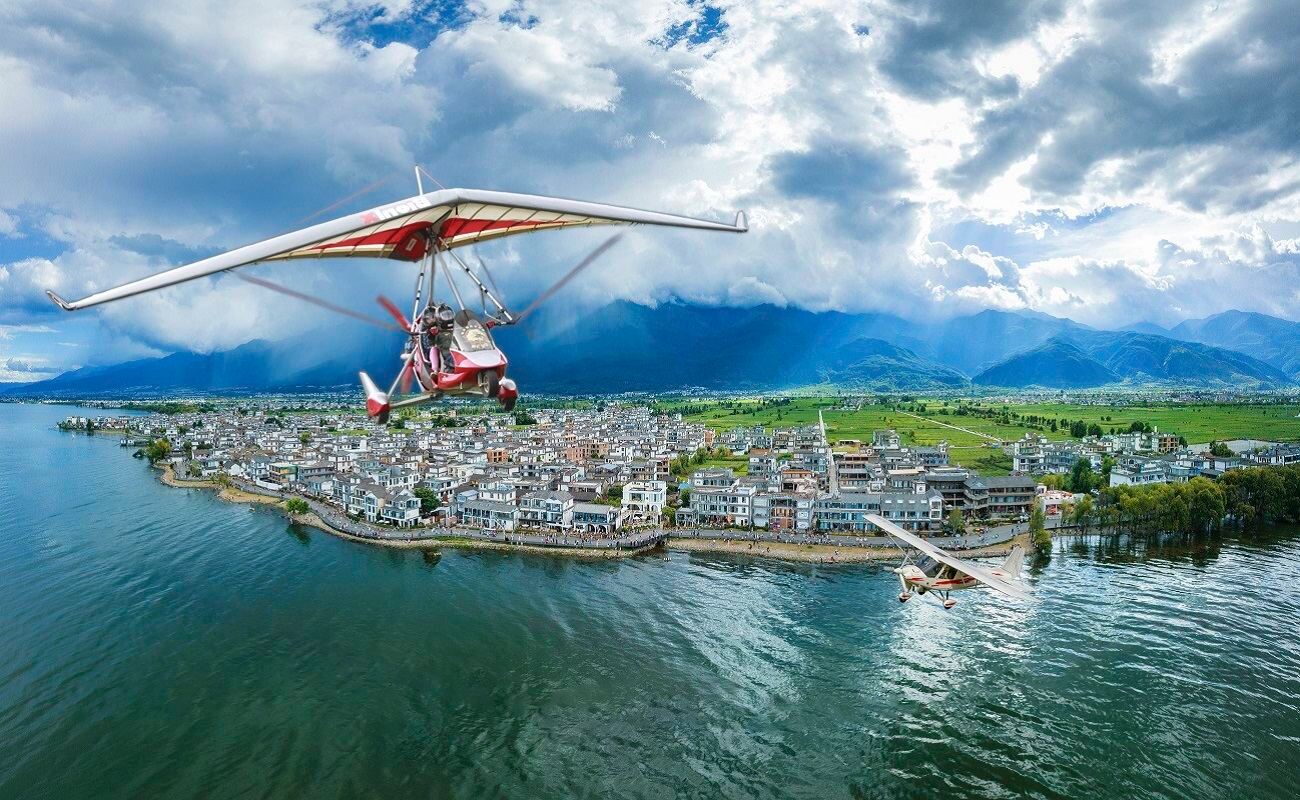 大理白族自治州洱海動力三角翼飛行體驗【專業教練帶飛+贈送高清影片拍攝】