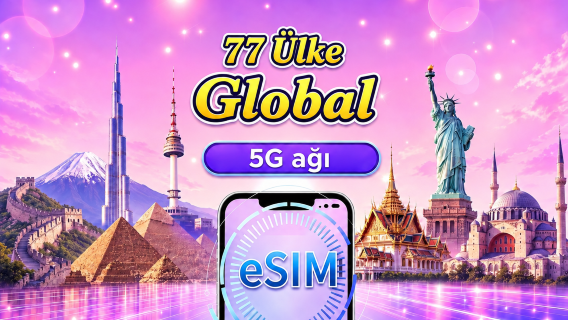 Global eSIM (77 Ülke) 5G/4G | Google Maps/TikTok/ChatGPT Desteği | Toplam Veri Paketi | 24 Saatlik Faturalandırma | 1–30 Gün | QR Kodu