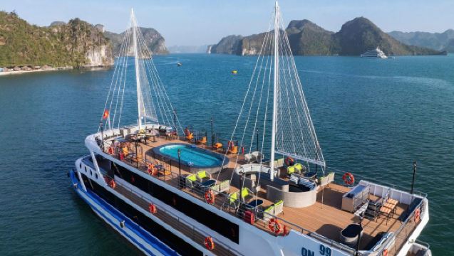Excursión de un día a la bahía de Halong en Vietnam en un crucero de lujo de 5 estrellas con salida por la mañana [viaje organizado/guía en inglés]