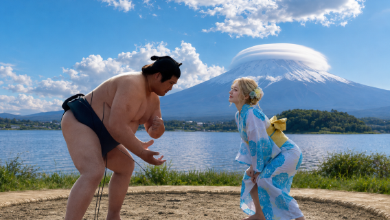 1-day tour to Mount Fuji with panoramic views of Lake Yamanakako Pleasure Boat "Swan Lake", Lake Kawaguchi and Oshino Hakkai, includes kimono experience or sumo experience