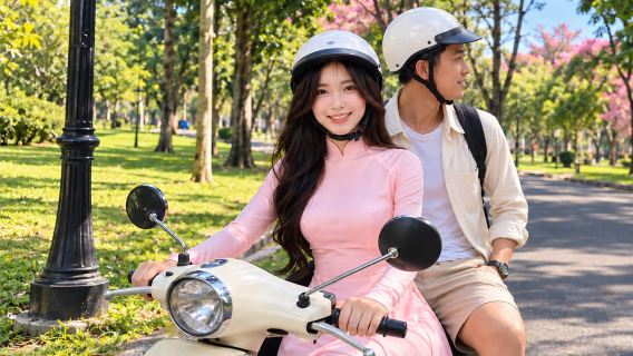 Passeio privado de moto em Da Nang | Passeio individual com guia feminina em áo dài + opção de guia em chinês ou inglês + rota personalizável